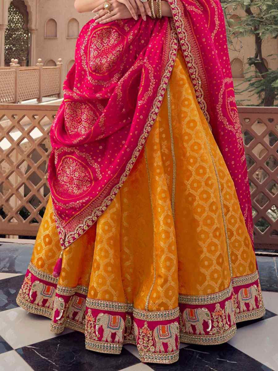 Orange Tissue Silk Embroidered Festival Wedding Party Reception Heavy Border Lehenga Choli