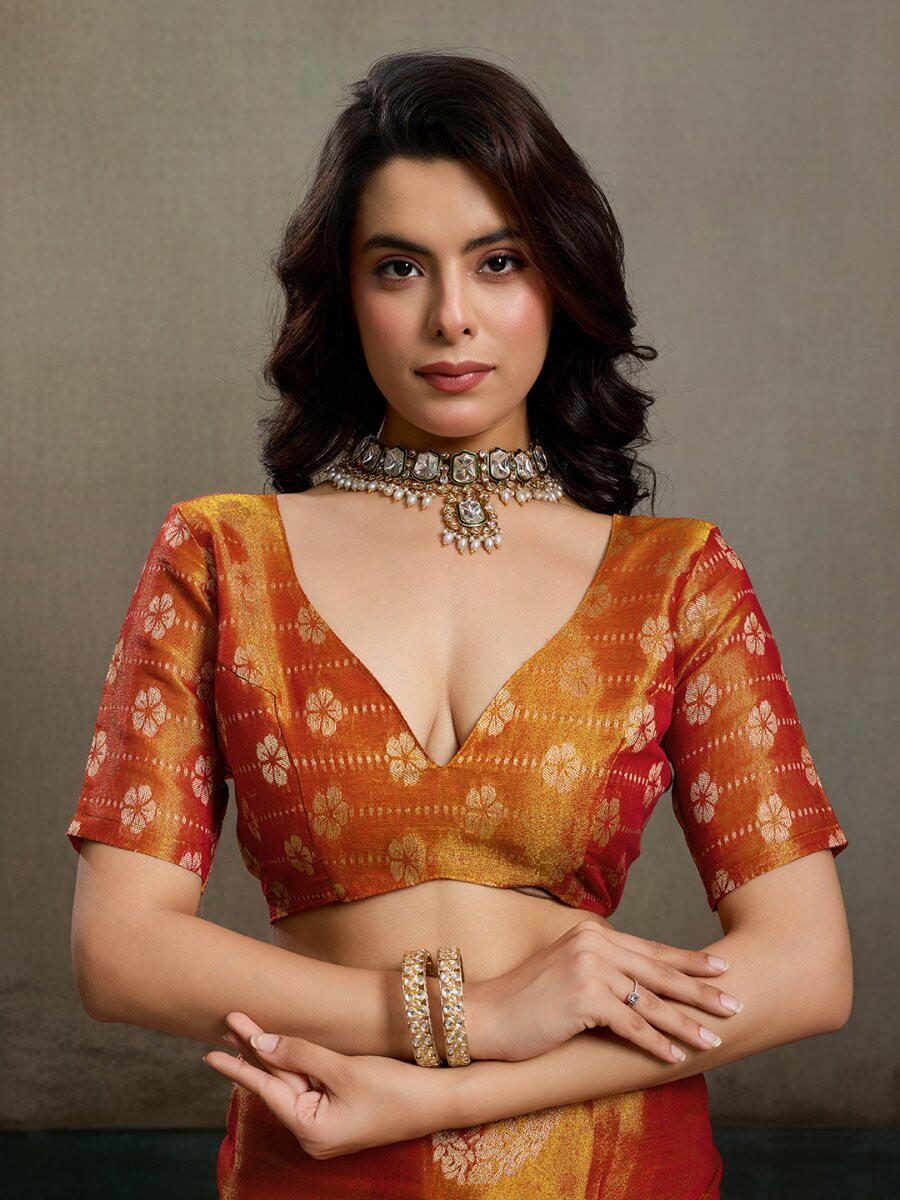 Orange Tissue Silk Handwoven Wedding Reception Party Casual Heavy Border Sarees