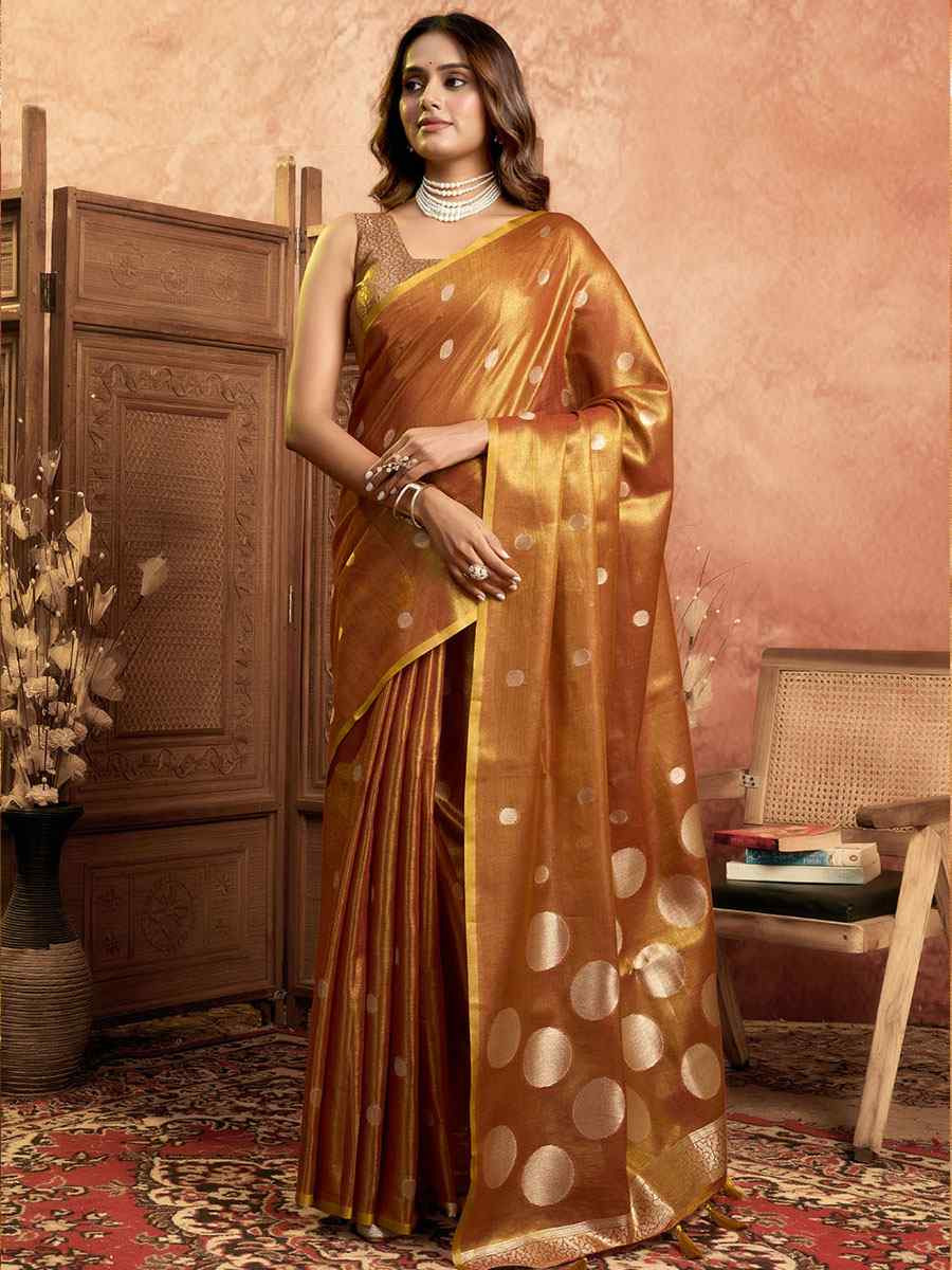 Orange Tissuse Silk Handwoven Festival Wedding Fancy Heavy Border Saree