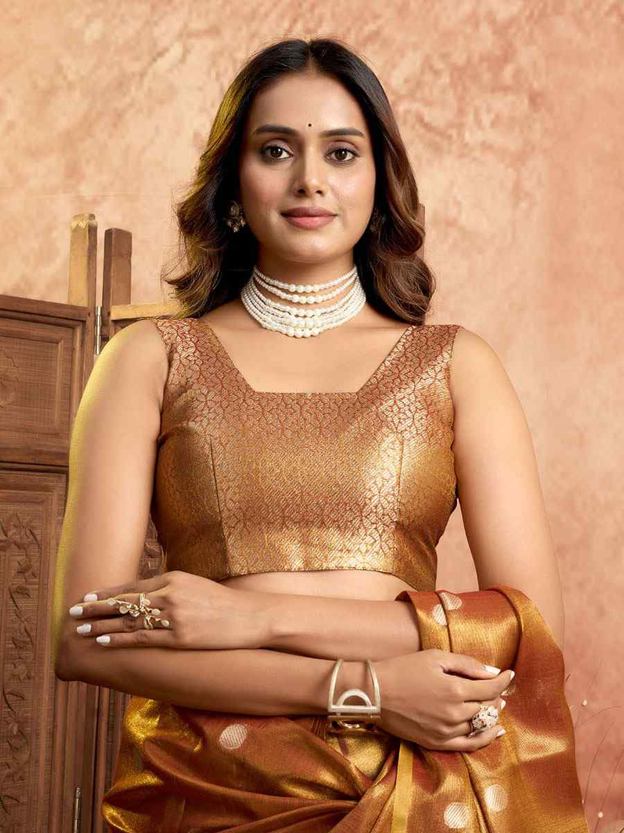 Orange Tissuse Silk Handwoven Festival Wedding Fancy Heavy Border Saree