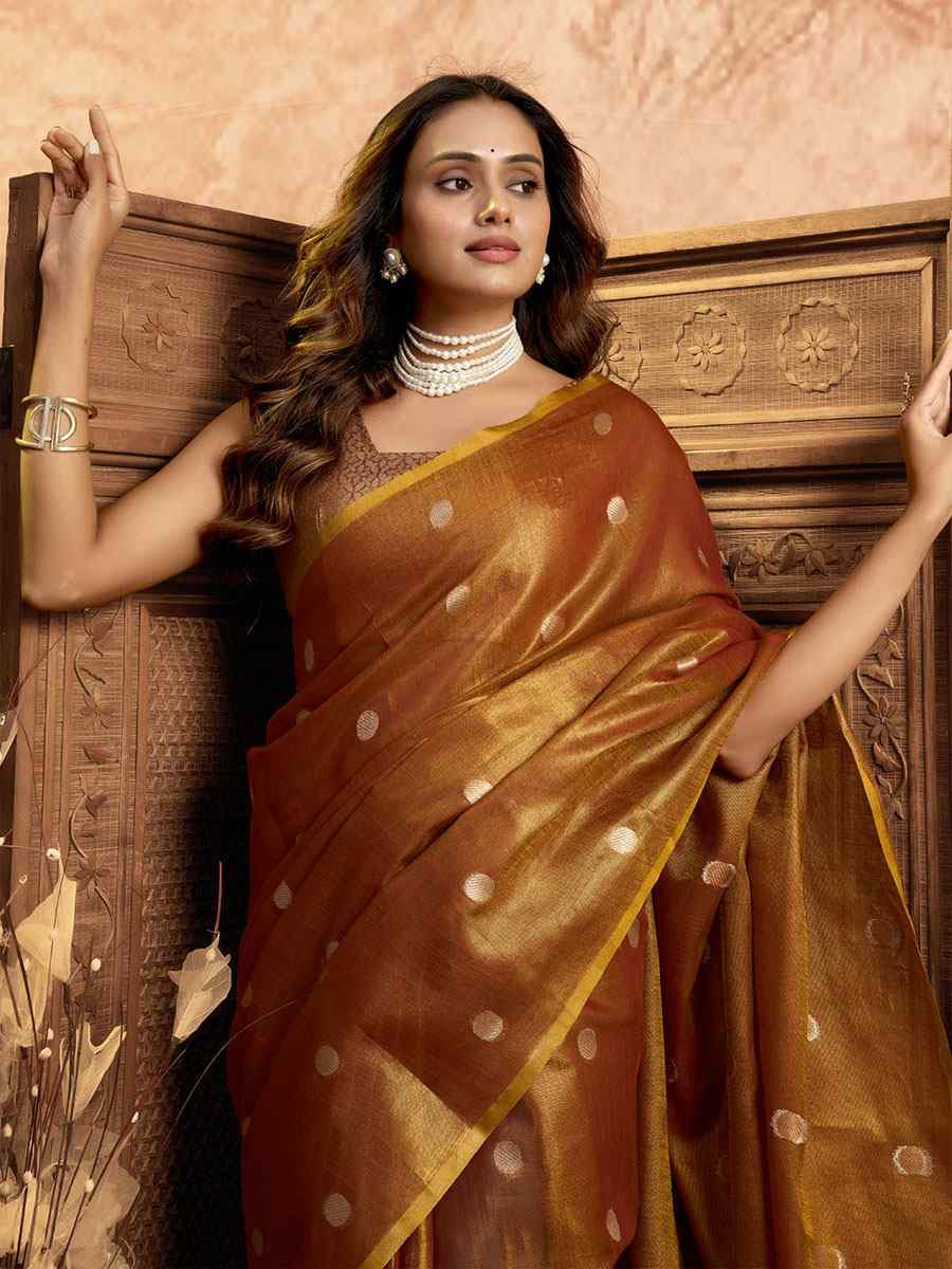 Orange Tissuse Silk Handwoven Festival Wedding Fancy Heavy Border Saree