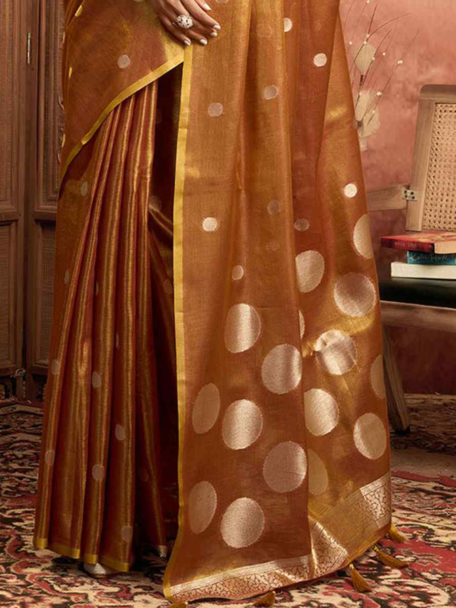 Orange Tissuse Silk Handwoven Festival Wedding Fancy Heavy Border Saree