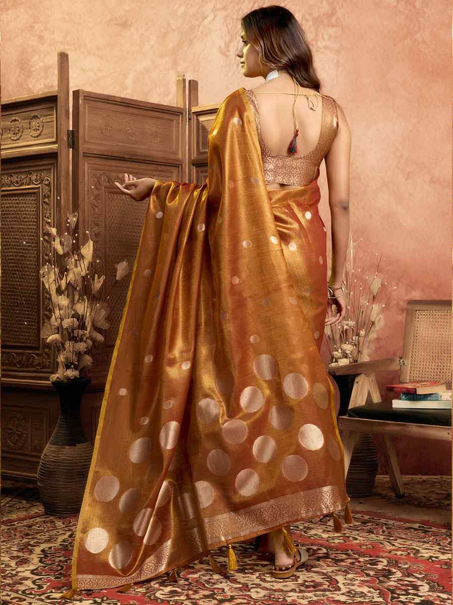 Orange Tissuse Silk Handwoven Festival Wedding Fancy Heavy Border Saree