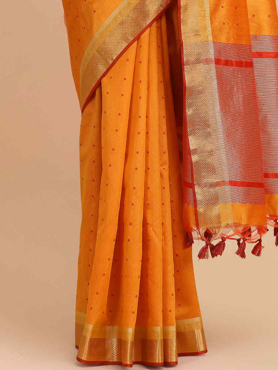 Orange Tussar Silk Handwoven Wedding Festival Heavy Border Saree