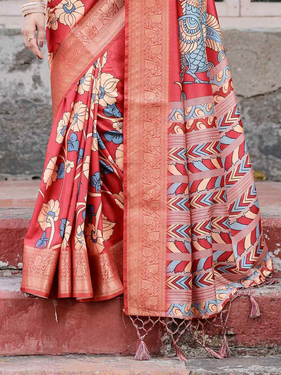 Orange Tussar Silk Zari Handwoven Printed Casual Reception Festival Wedding Fancy Heavy Border Saree