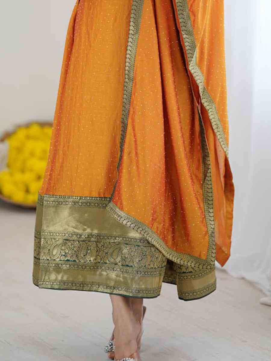 Orange Vichitra Silk Embroidered Festival Casual Gown Women Wear
