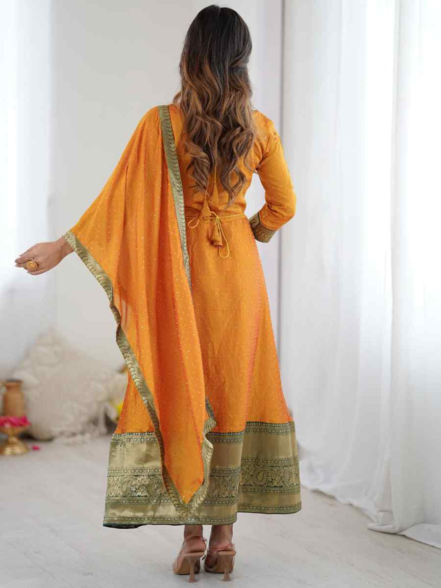 Orange Vichitra Silk Embroidered Festival Casual Gown Women Wear