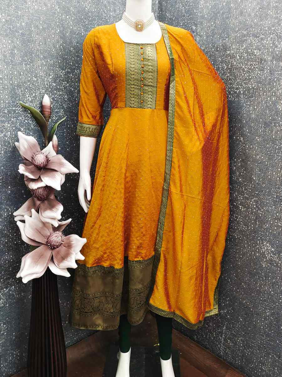 Orange Vichitra Silk Embroidered Festival Casual Gown Women Wear
