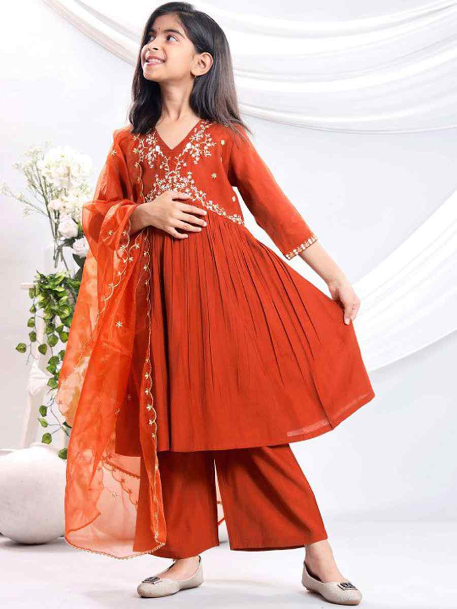 Orange Viscose Embroidered Wedding Festival Salwars Girls Wear