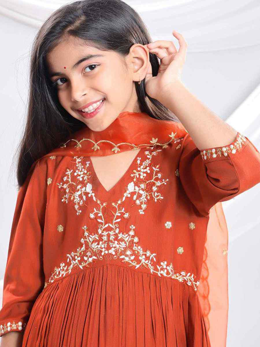 Orange Viscose Embroidered Wedding Festival Salwars Girls Wear