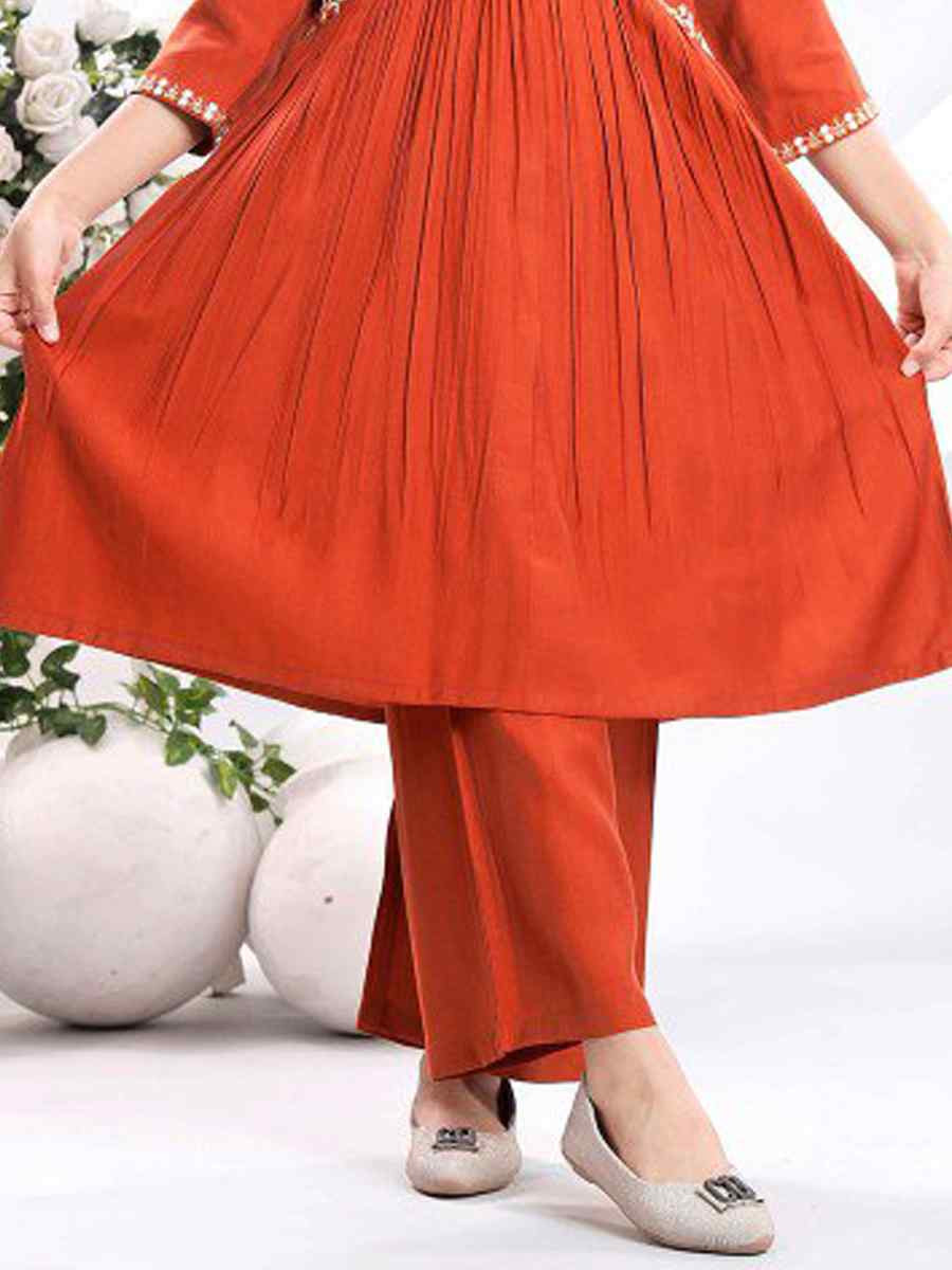 Orange Viscose Embroidered Wedding Festival Salwars Girls Wear