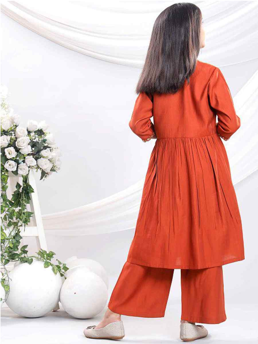 Orange Viscose Embroidered Wedding Festival Salwars Girls Wear