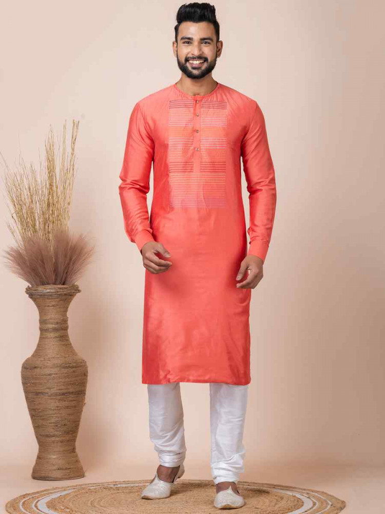 Orange Viscose Printed Festival Mehendi Kurta