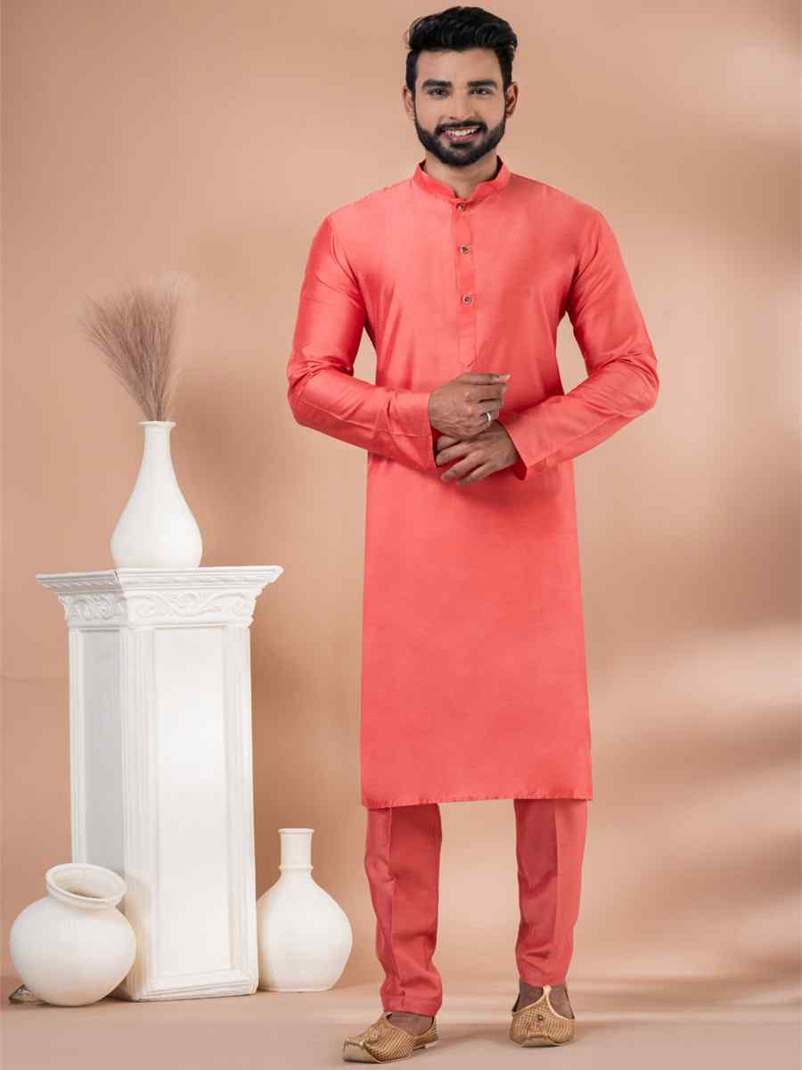 Orange Viscose Woven Festival Wedding Kurta