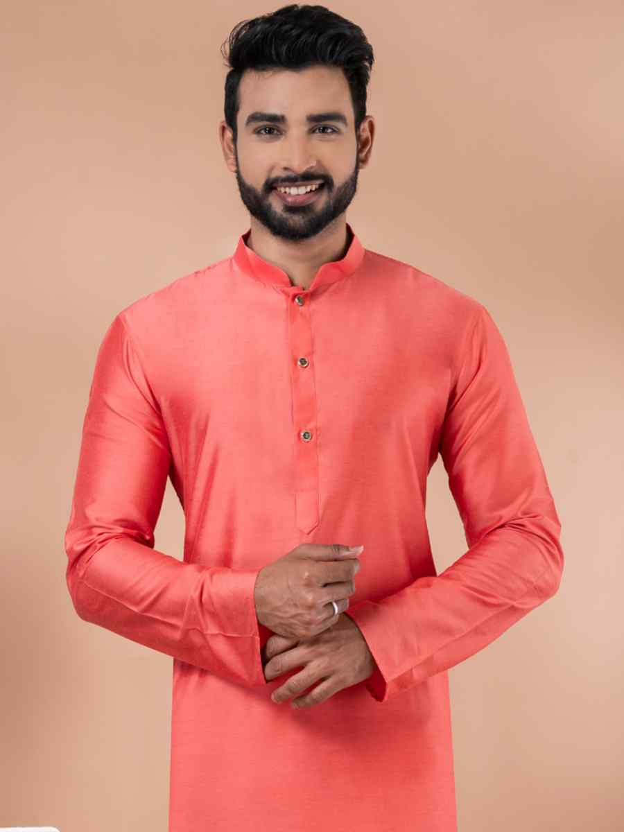 Orange Viscose Woven Festival Wedding Kurta