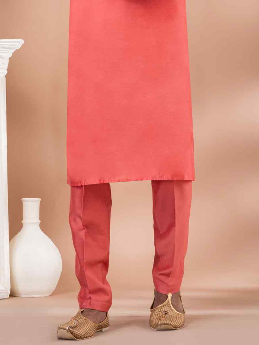 Orange Viscose Woven Festival Wedding Kurta