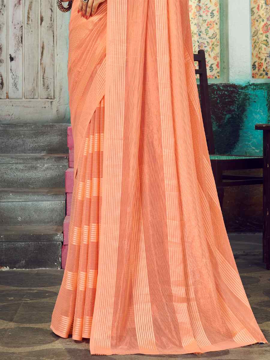Orange Weightless Patta Plain Festival Party Classic Style Saree