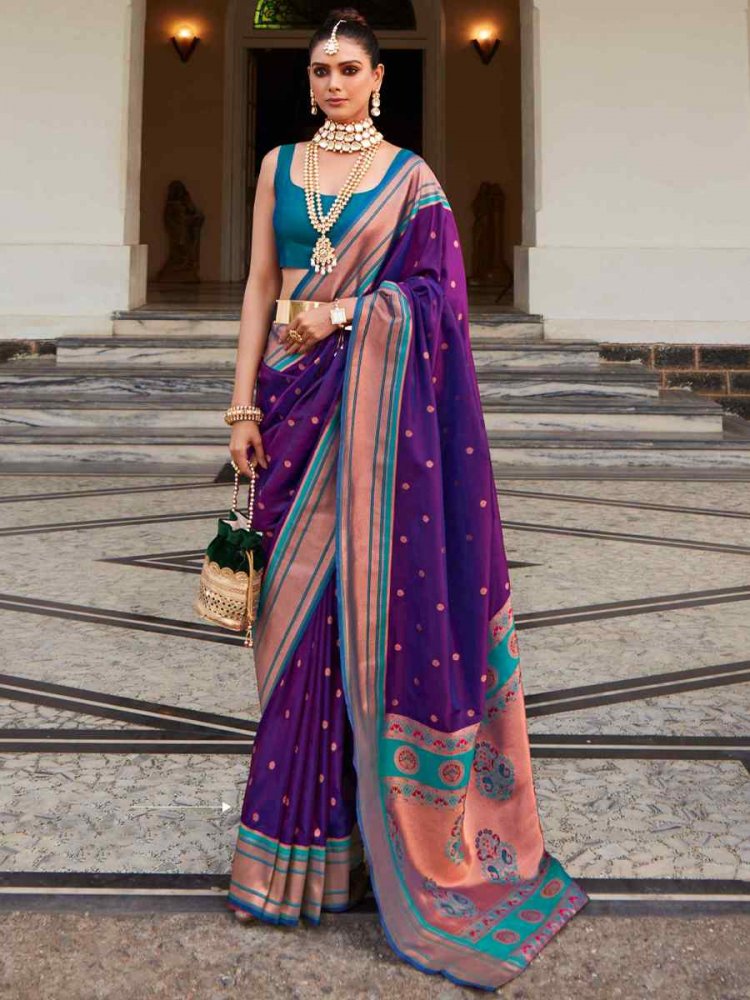 Orchid Purple Paithani Silk Handwoven Wedding Festival Heavy Border Saree