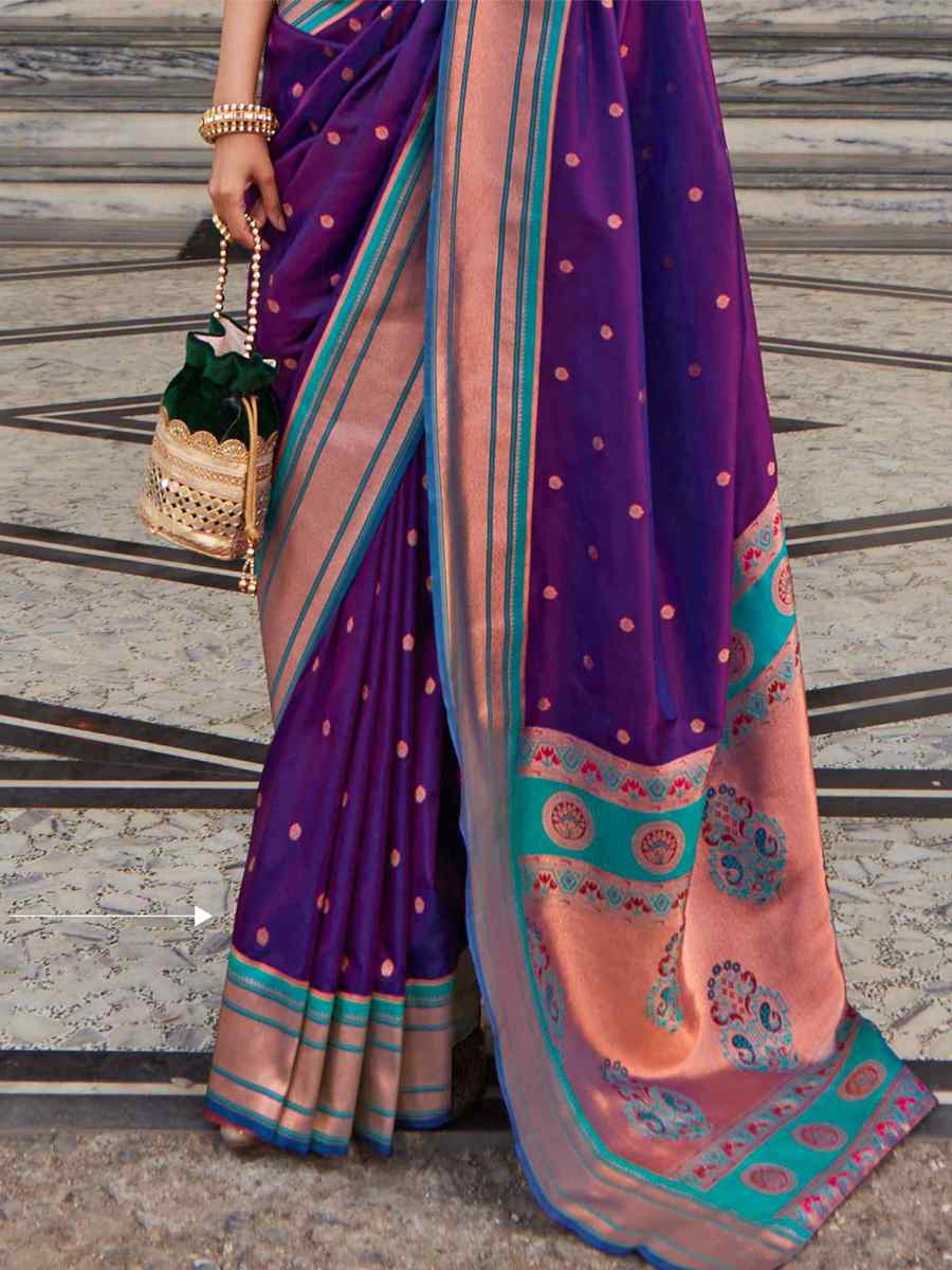 Orchid Purple Paithani Silk Handwoven Wedding Festival Heavy Border Saree