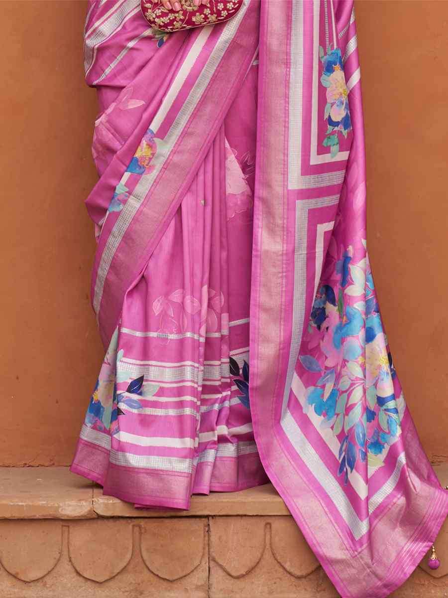 Orchid Purple Silk Printed Casual Festival Classic Style Saree