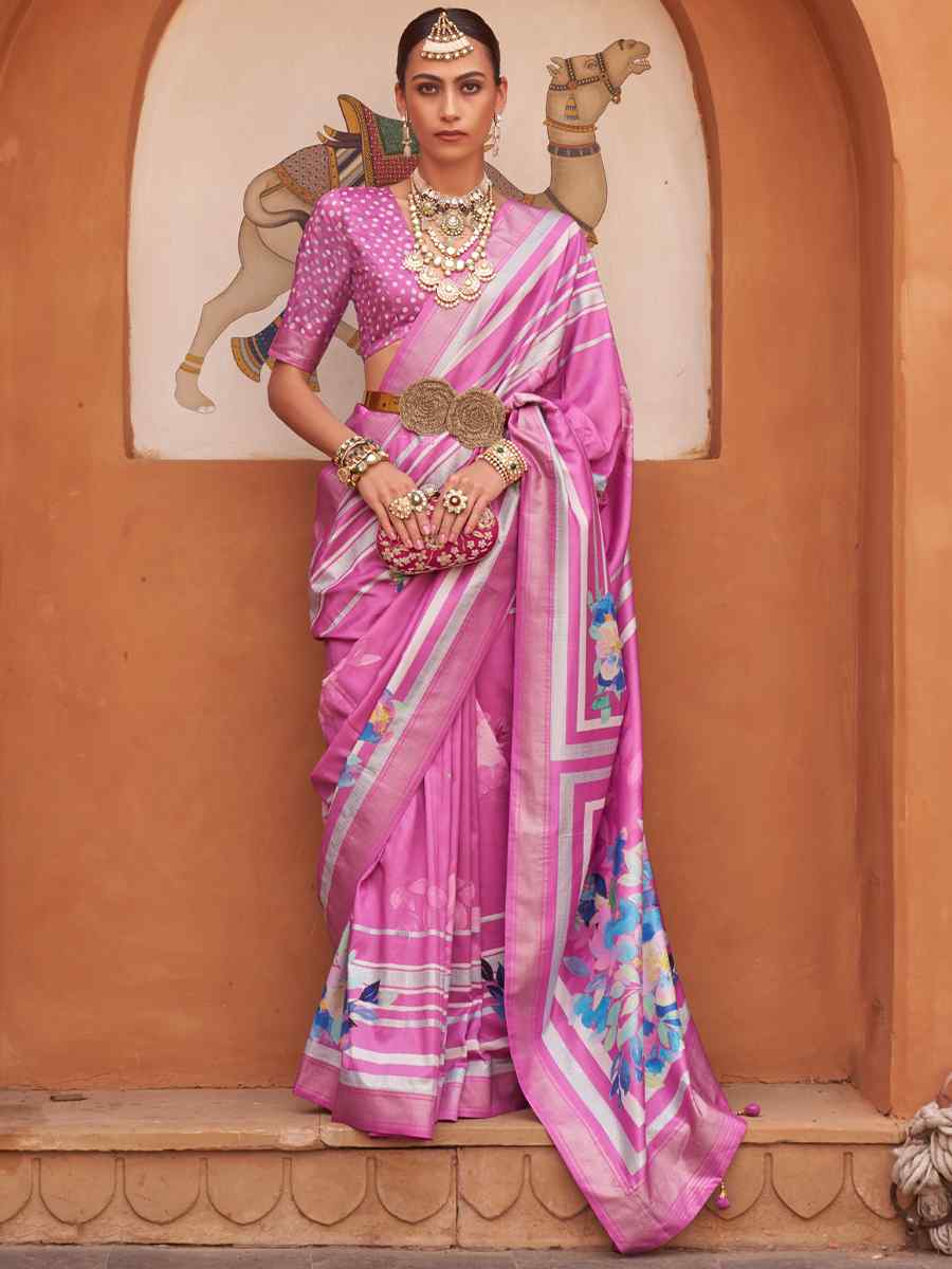 Orchid Purple Silk Printed Casual Festival Classic Style Saree