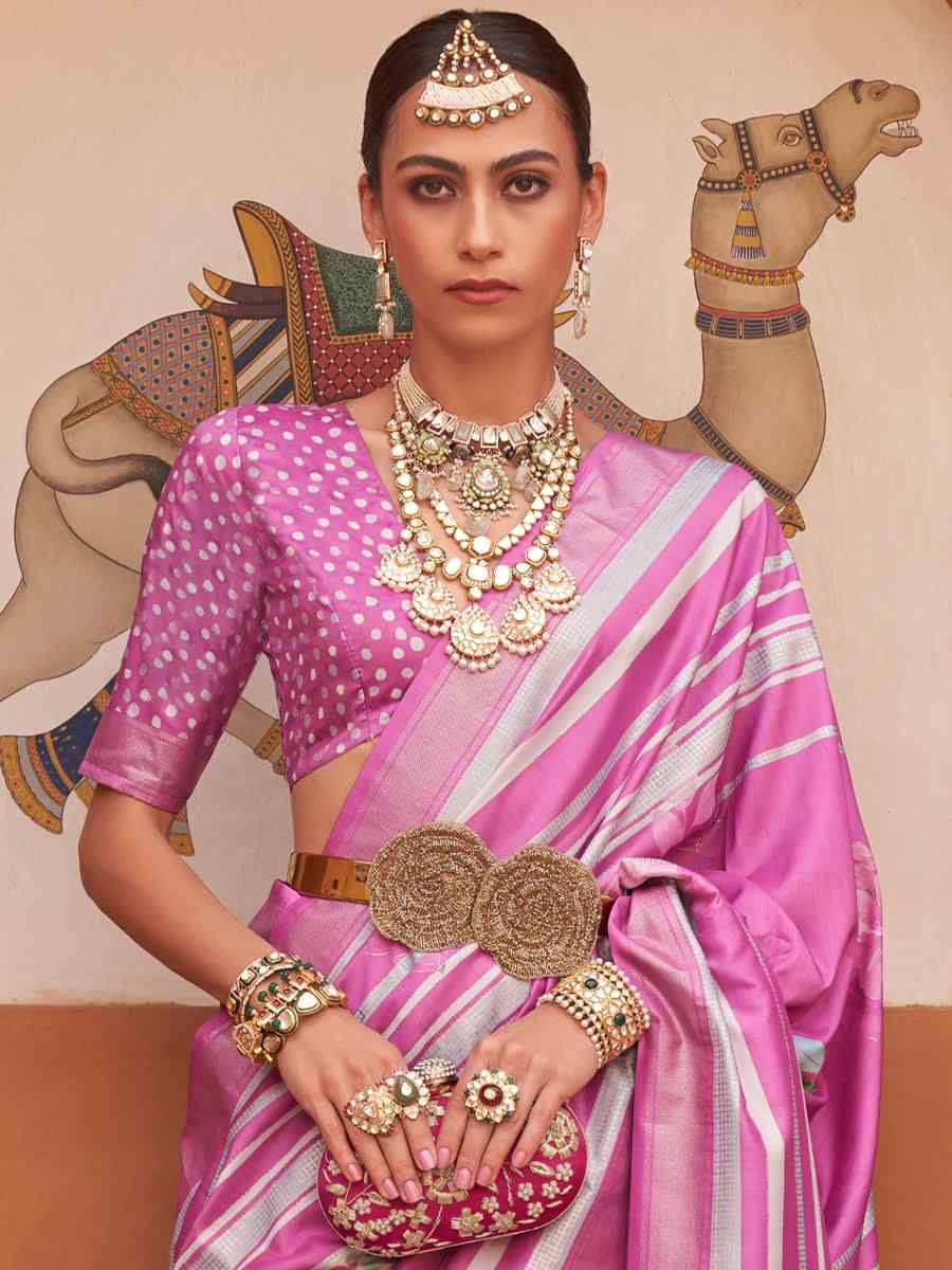 Orchid Purple Silk Printed Casual Festival Classic Style Saree