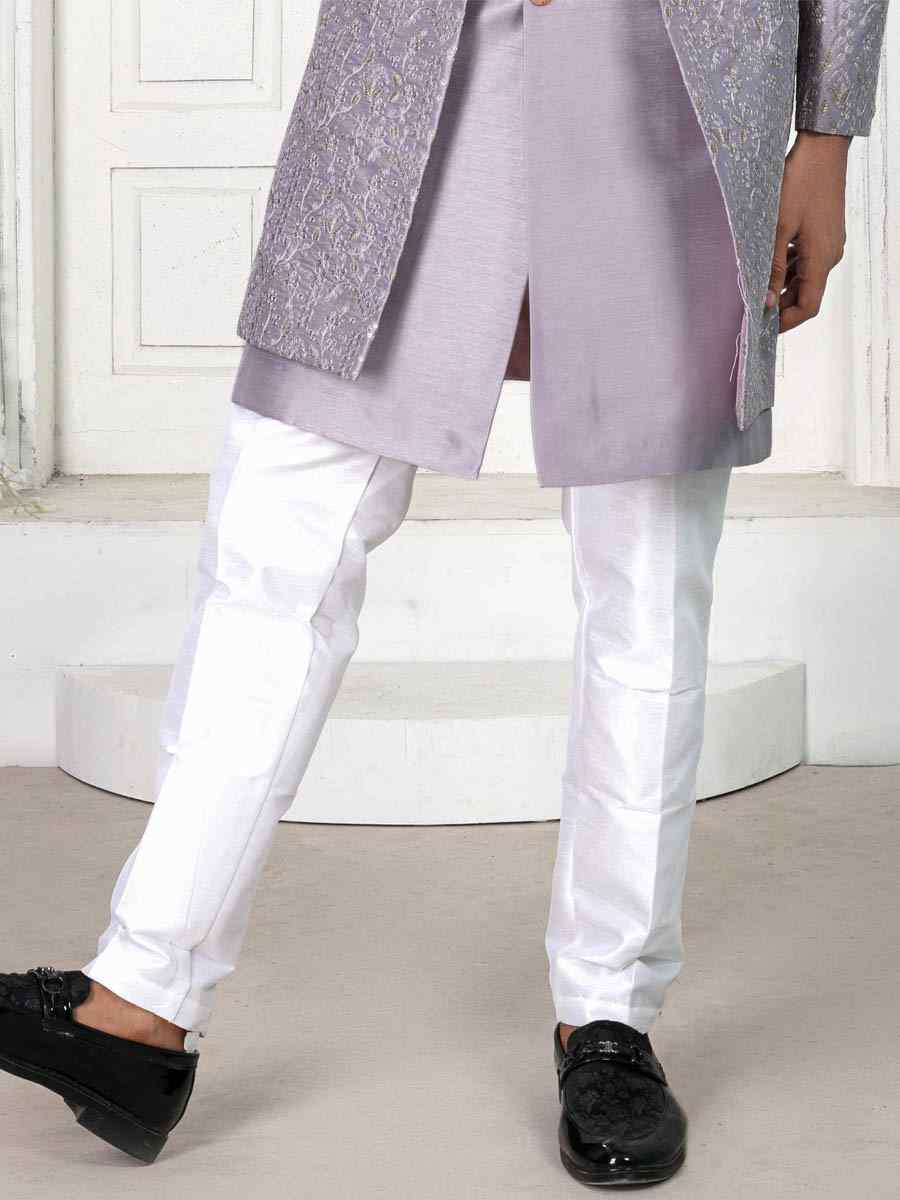 Pale Lavender Silk Embroidered Wedding Groom Sherwani