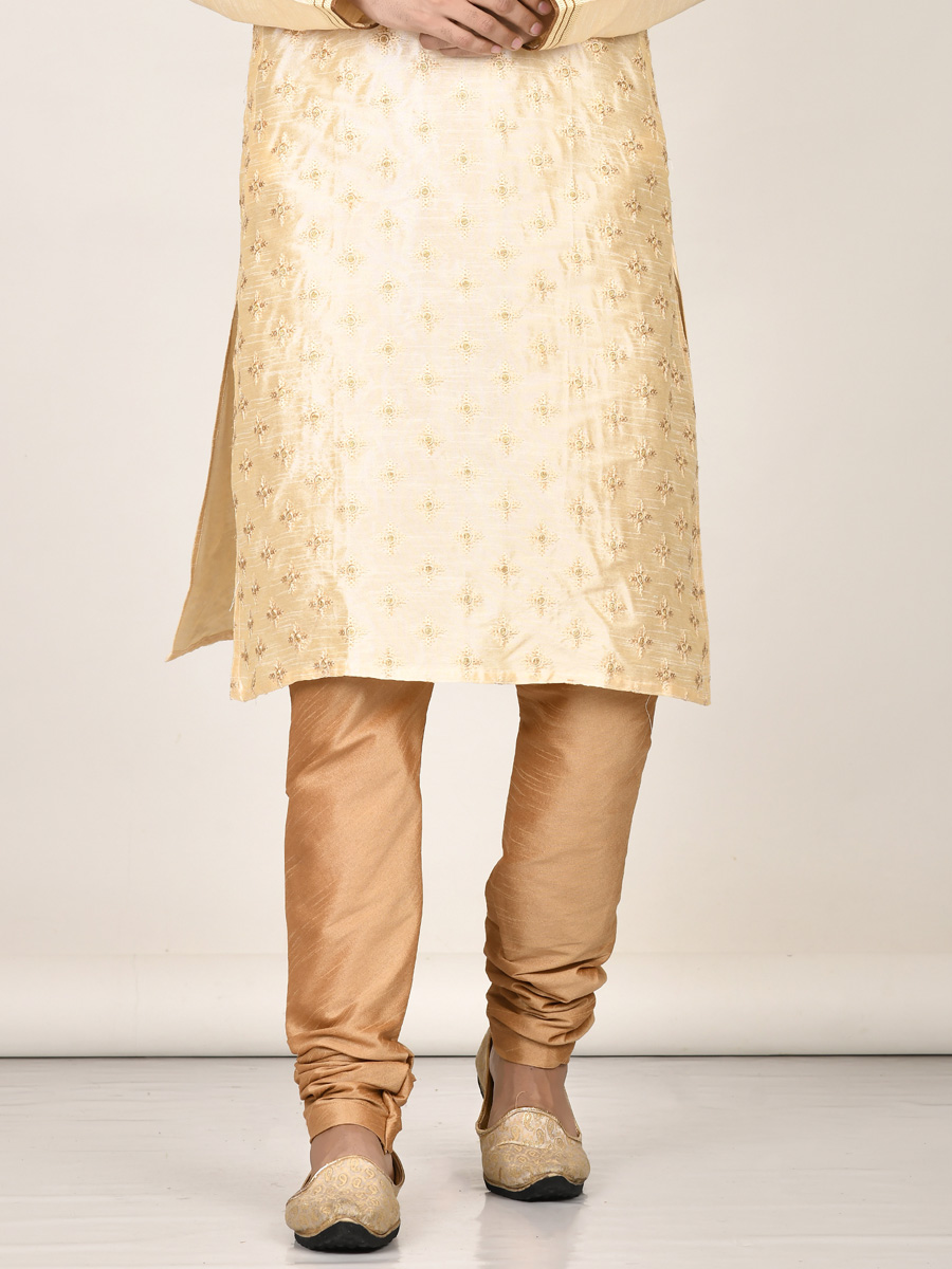 Papaya Whip Yellow Dupion Silk Embroidered Party Kurta