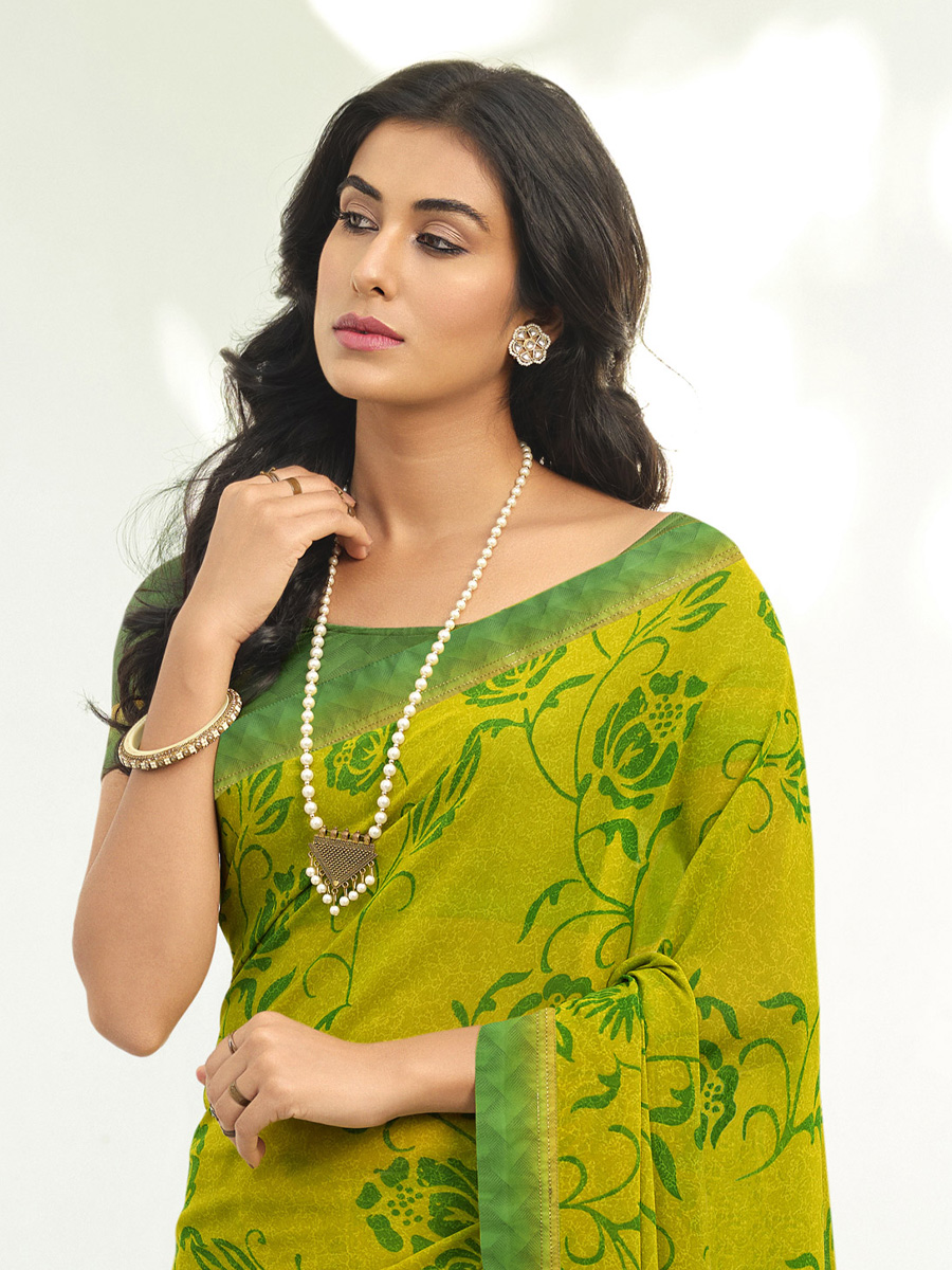 Parrot Georgette Printed Casual Festival Contemporary Saree