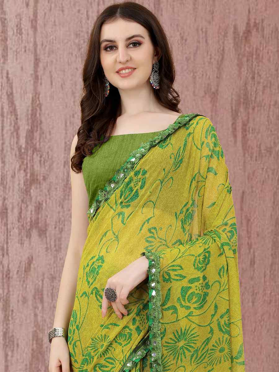Parrot Georgette Printed Casual Festival Contemporary Saree