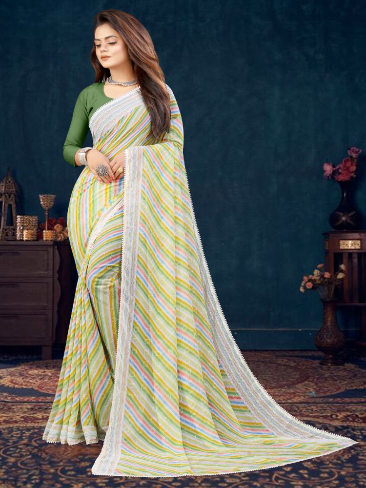 Parrot Georgette Printed Casual Festival Contemporary Saree