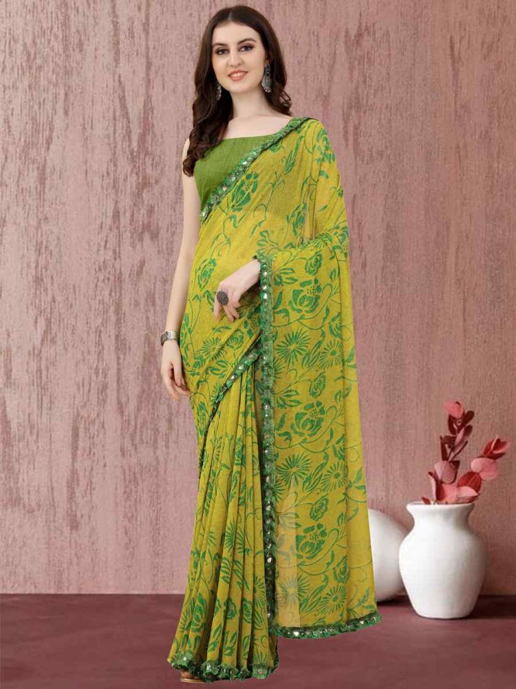 Parrot Georgette Printed Casual Festival Contemporary Saree