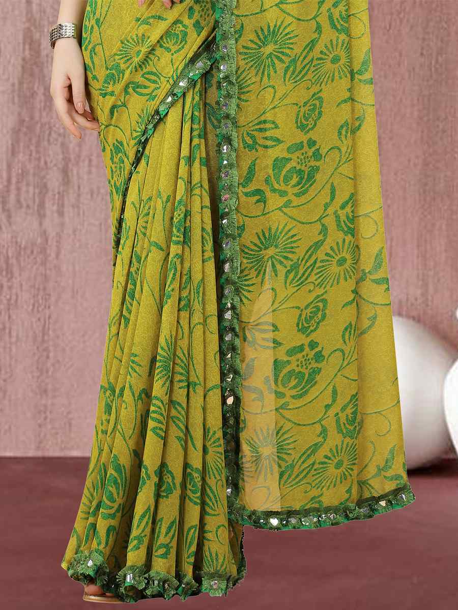 Parrot Georgette Printed Casual Festival Contemporary Saree