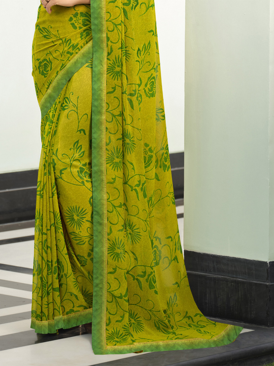 Parrot Georgette Printed Casual Festival Contemporary Saree