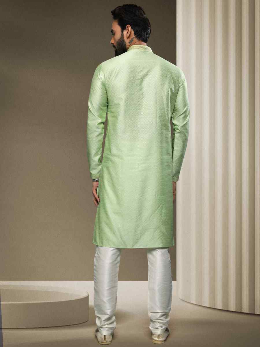 Parrot Green Jacquard Silk Brocade Woven Party Kurta