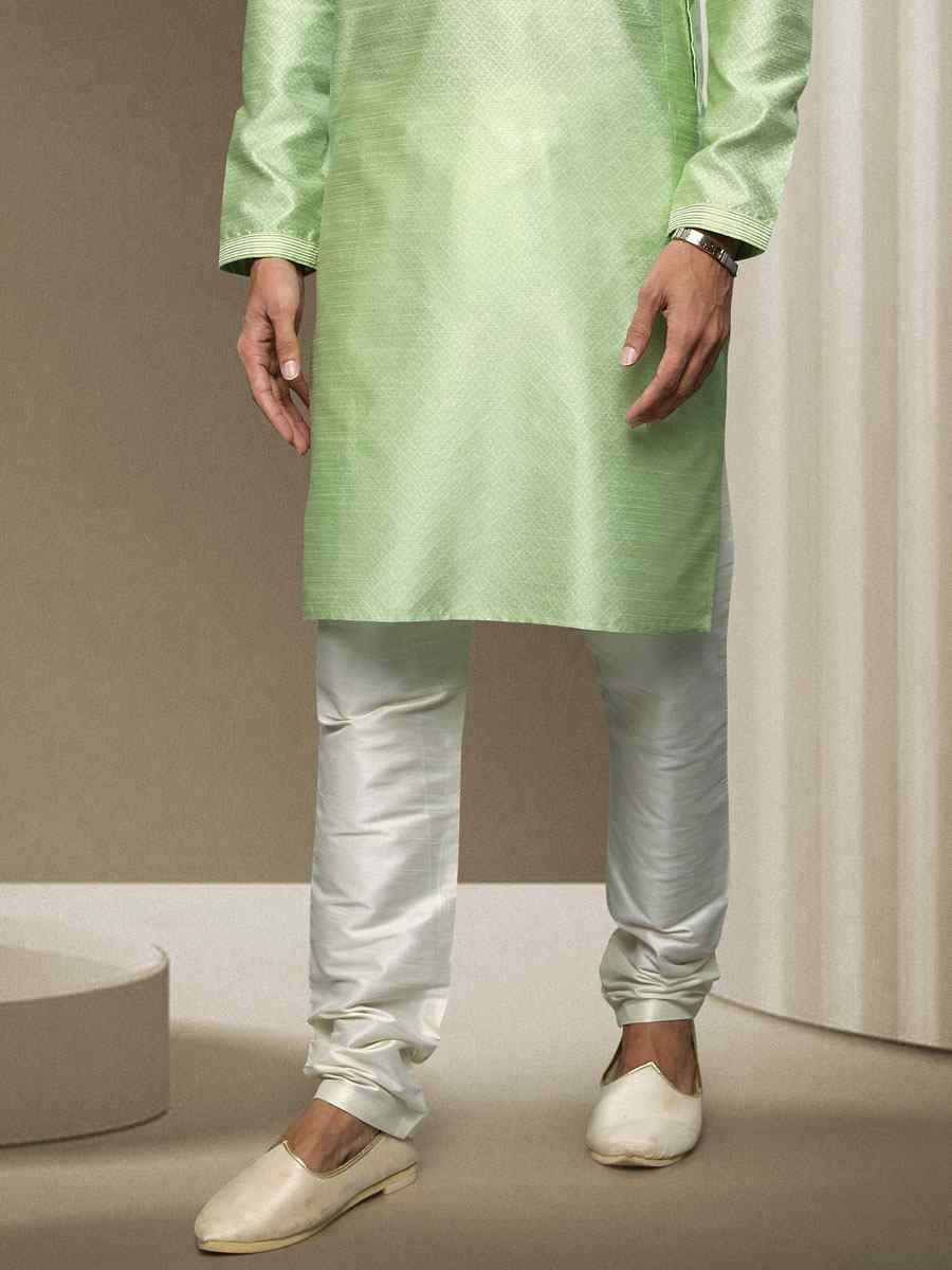 Parrot Green Jacquard Silk Brocade Woven Party Kurta