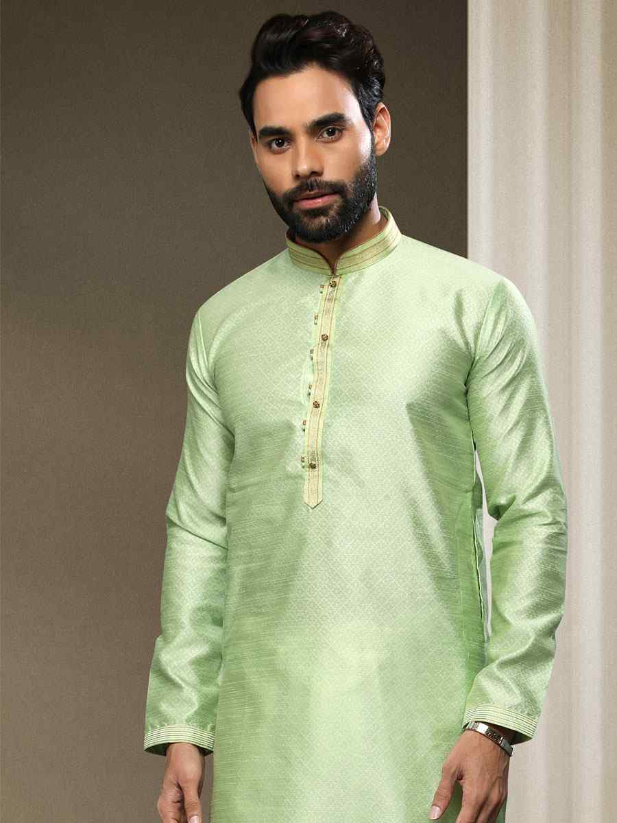 Parrot Green Jacquard Silk Brocade Woven Party Kurta