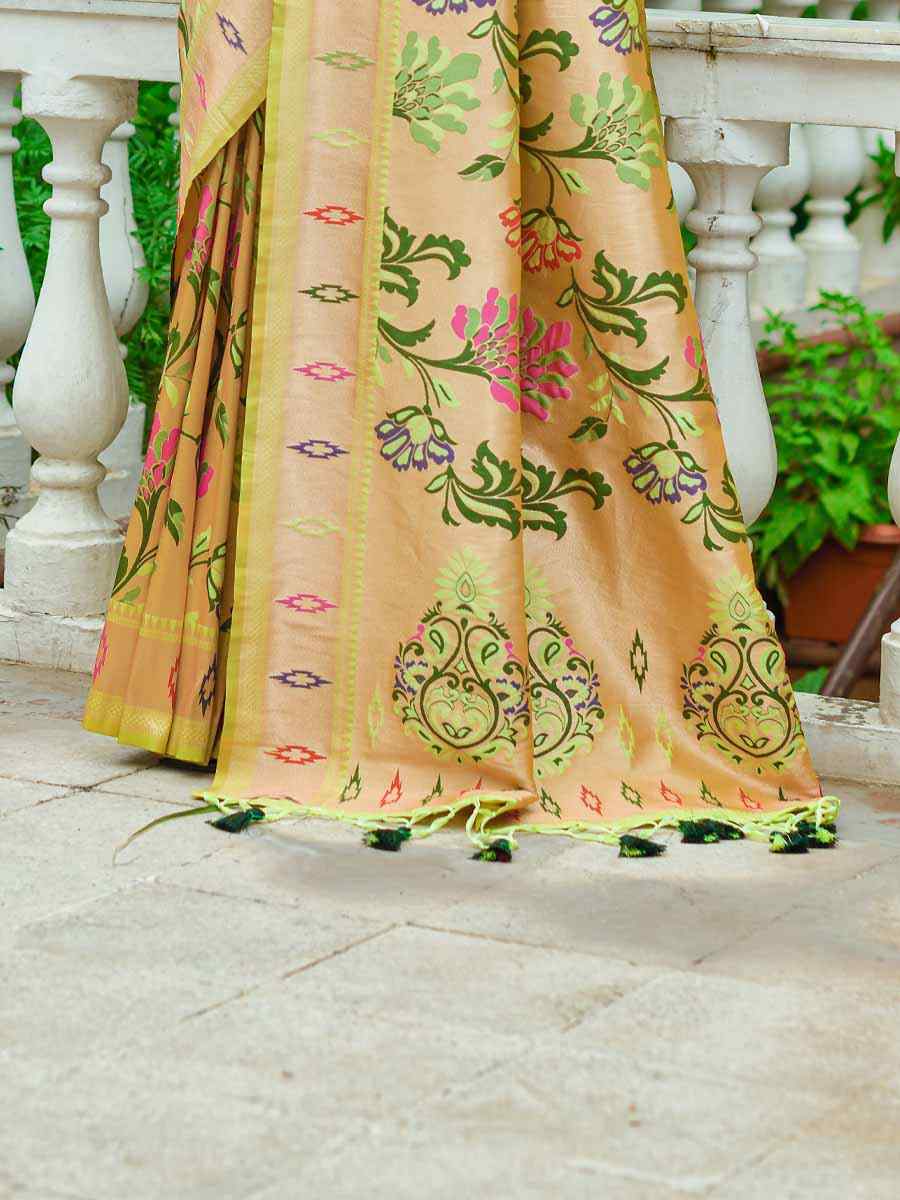 Parrot Green Paithani Silk Handwoven Wedding Festival Heavy Border Saree