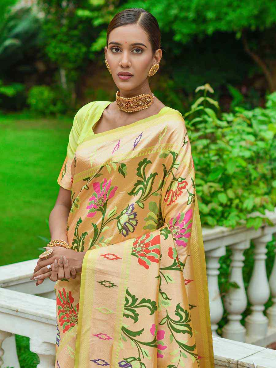Parrot Green Paithani Silk Handwoven Wedding Festival Heavy Border Saree
