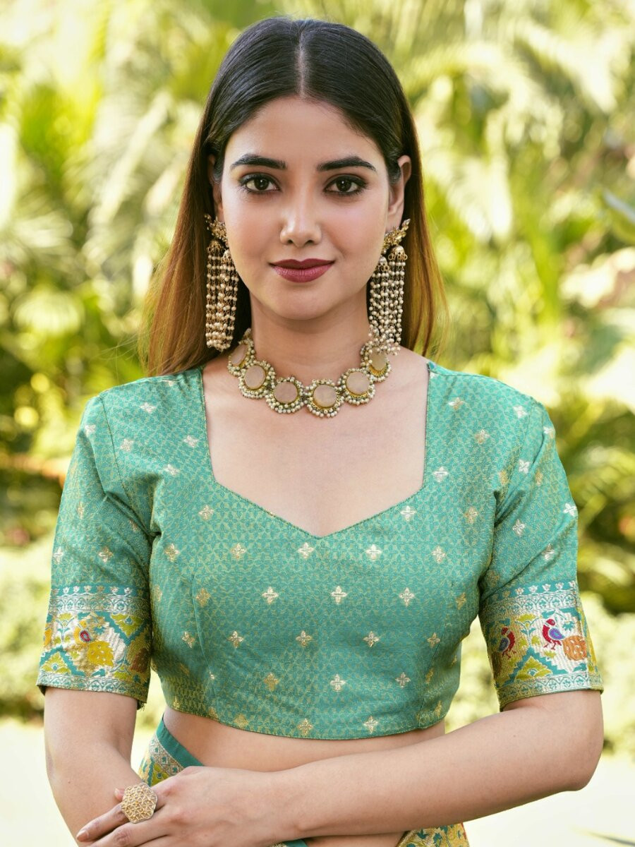 Parrot Green Paithani Soft Silk Zari Woven Meenakari Peacock Paithani Pallu Wedding Reception Party Festival Casual Heavy Border Sarees