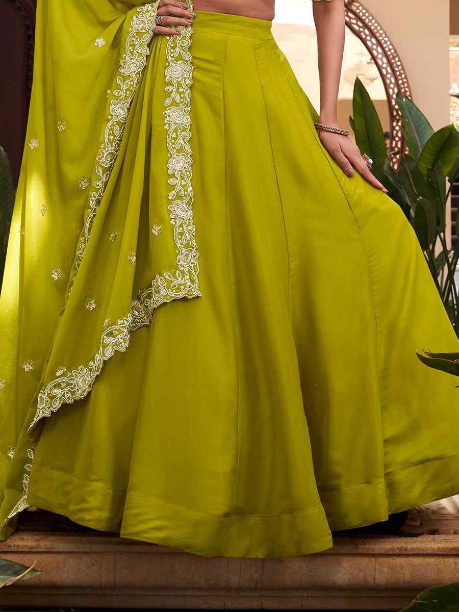 Parrot Star Georgette Embroidered Reception Wedding Heavy Border Lehenga Choli