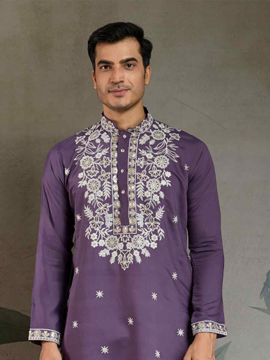 Pastel Purple Georgette Embroidery Festival Party Kurta