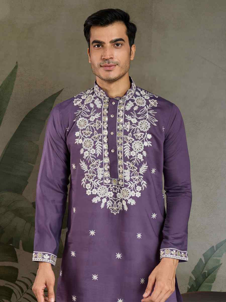 Pastel Purple Georgette Embroidery Festival Party Kurta