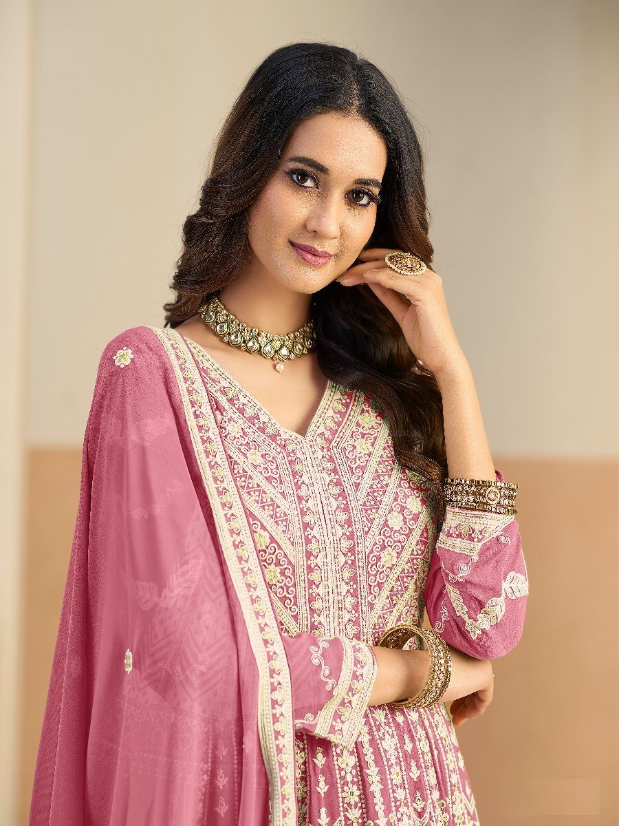 Pastle pink Faux georgette Embroidery Wedding Party Festival Lawn Salwar Kameez