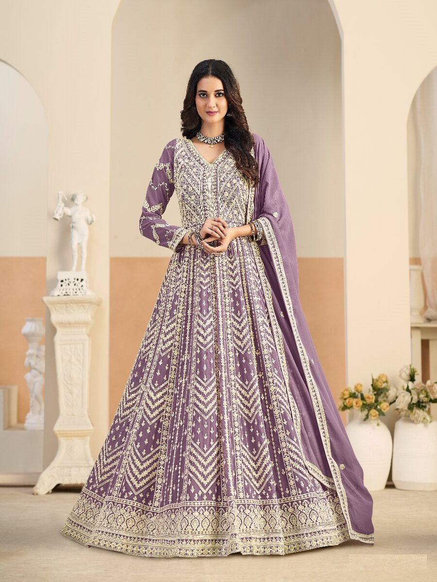 Pastle purple Faux georgette Embroidery Wedding Party Festival Lawn Salwar Kameez