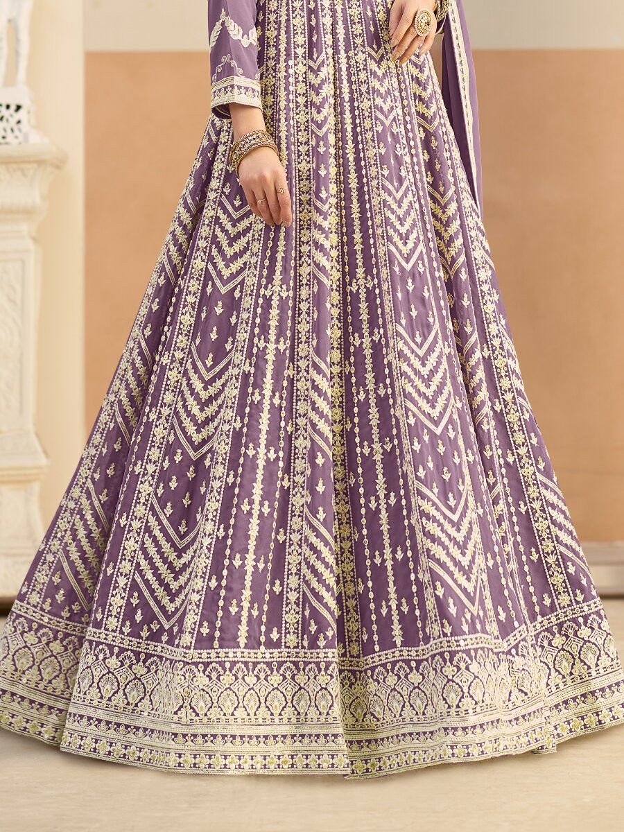 Pastle purple Faux georgette Embroidery Wedding Party Festival Lawn Salwar Kameez