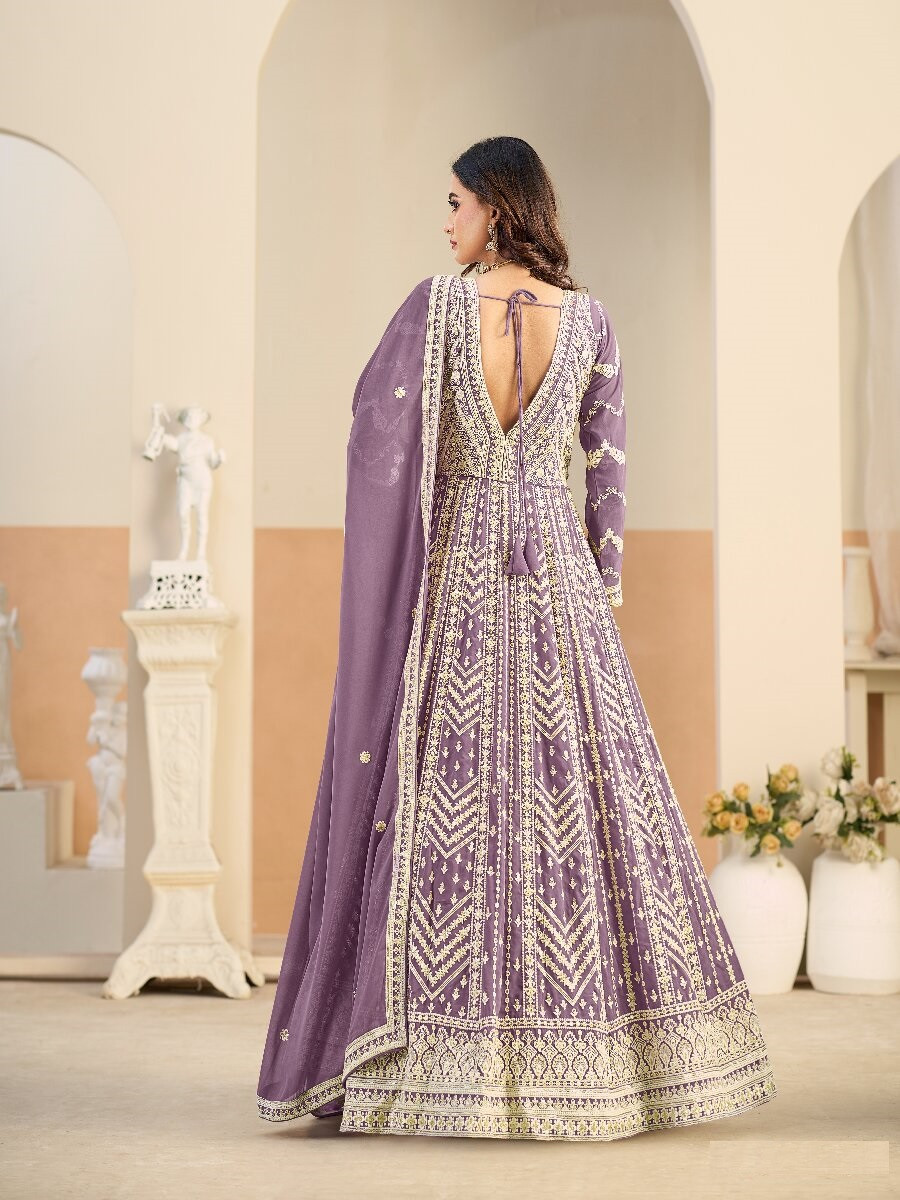 Pastle purple Faux georgette Embroidery Wedding Party Festival Lawn Salwar Kameez