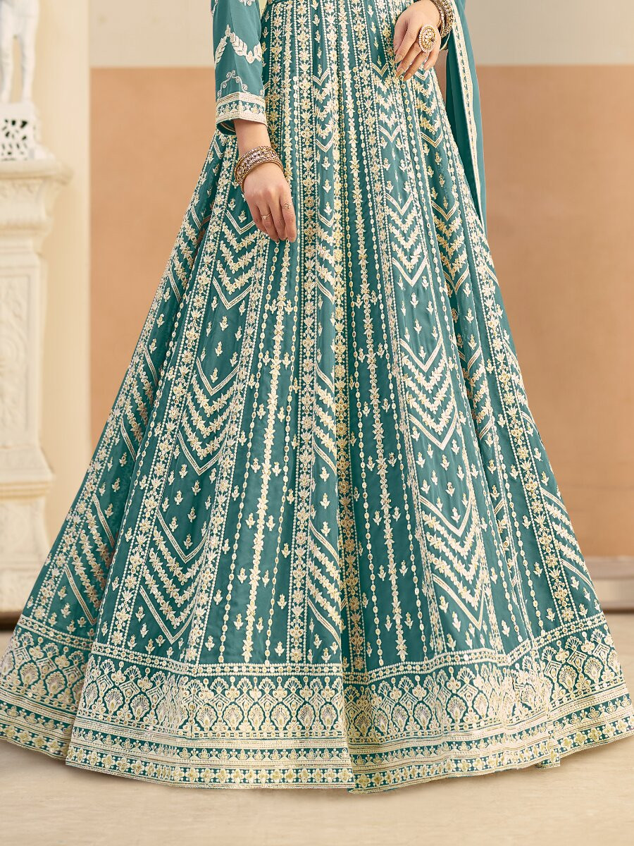 Pastle teal Faux georgette Embroidery Wedding Party Festival Lawn Salwar Kameez