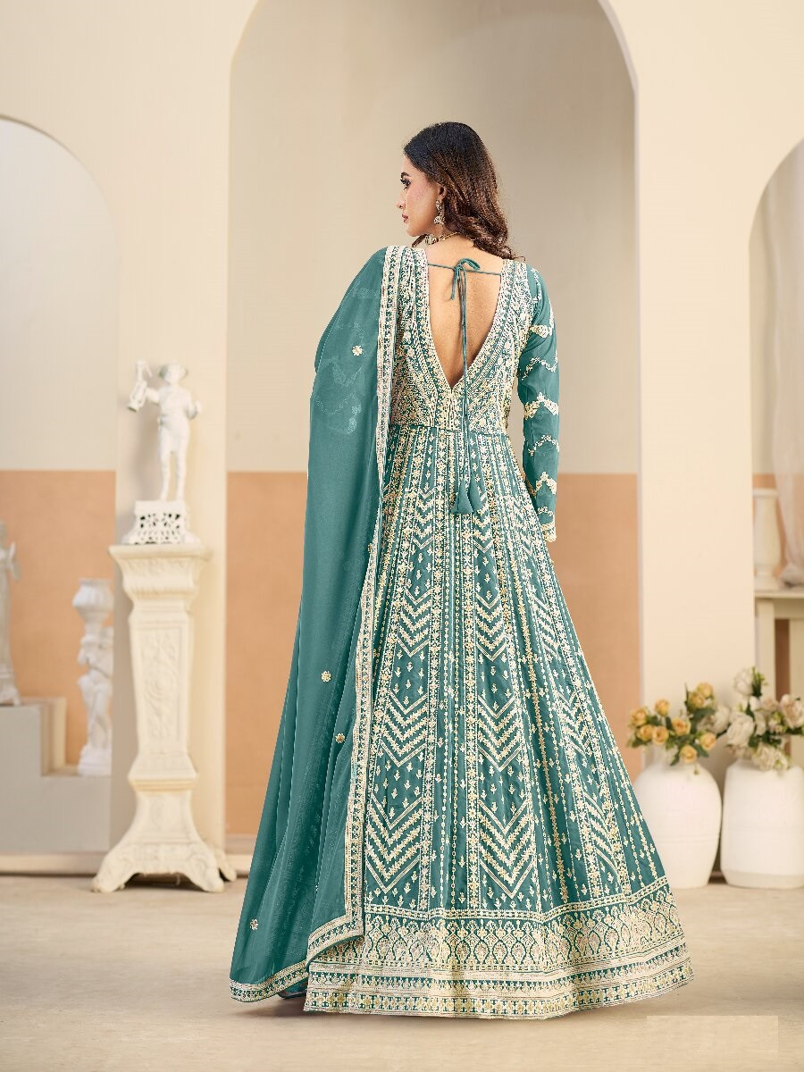 Pastle teal Faux georgette Embroidery Wedding Party Festival Lawn Salwar Kameez