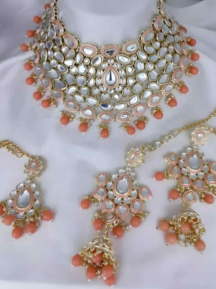 Peach Alloy Festival Wear Kundan Necklace